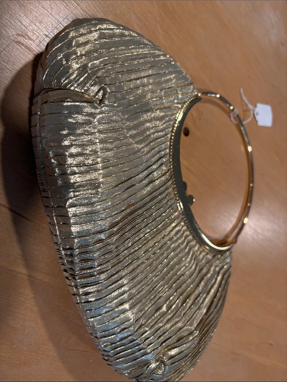 Clutch Purse ~ Vintage Metallic Gold Pleated Purse  / Bag with O Ring Handle